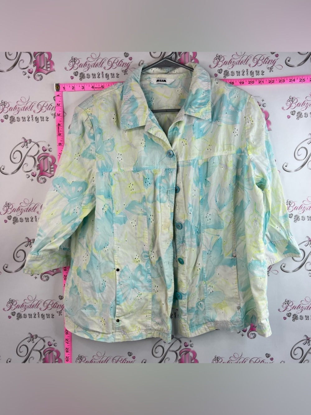 ALIA shirt button up Pastel Blue and Cream Floral Button-Down Shirt Jacket